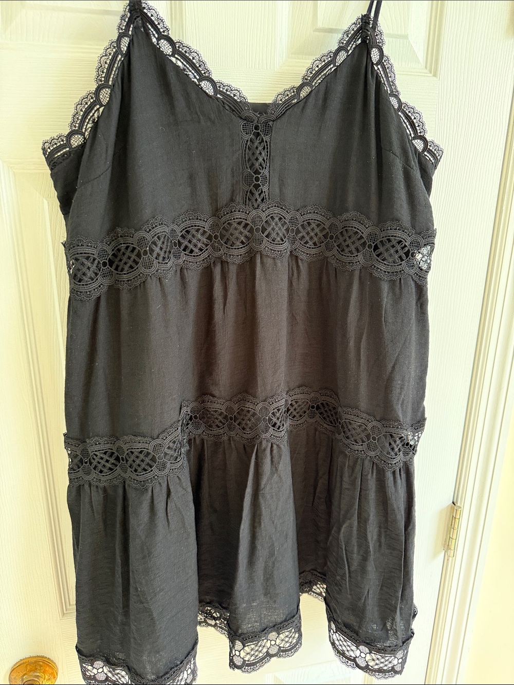 Express Babydoll Lace Detailed Trapeze Tiered Black Cami Tank Mini Dress XL